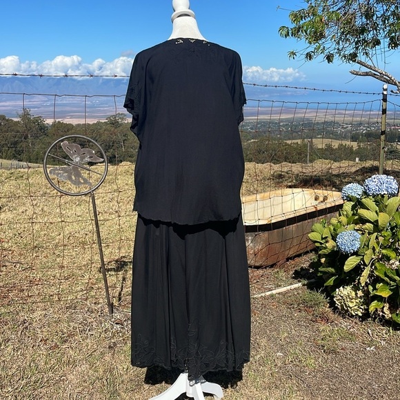 VTG Y2k Jane Ashley Black CottageCore Battenberg embroidered Skirt Set  XL - Picture 6 of 9